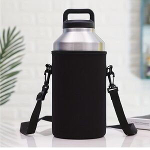 Black Insulated Water Bottle with Strap